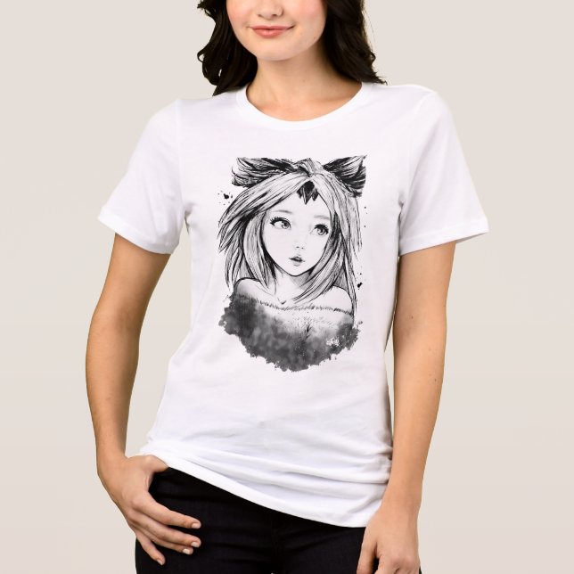 Desenho de linha de arte de raposa fofa de anime f (Frente)