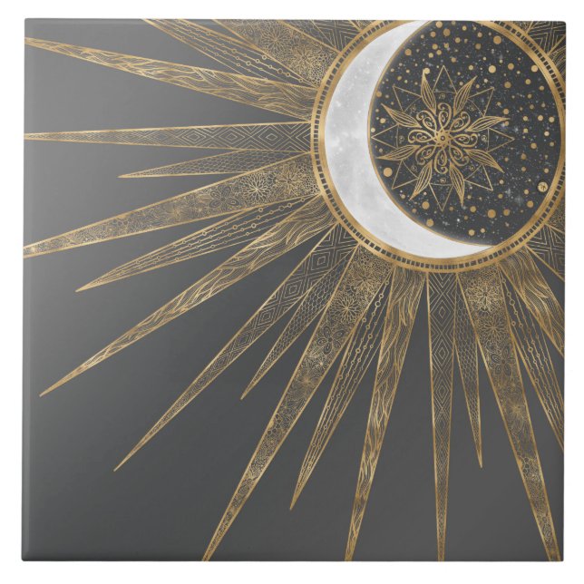 Desenho de Mandala do Sol e da Lua com Doodles em  (Frente)