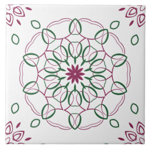 Desenho de Mandala Geométrica Magenta e Verde
