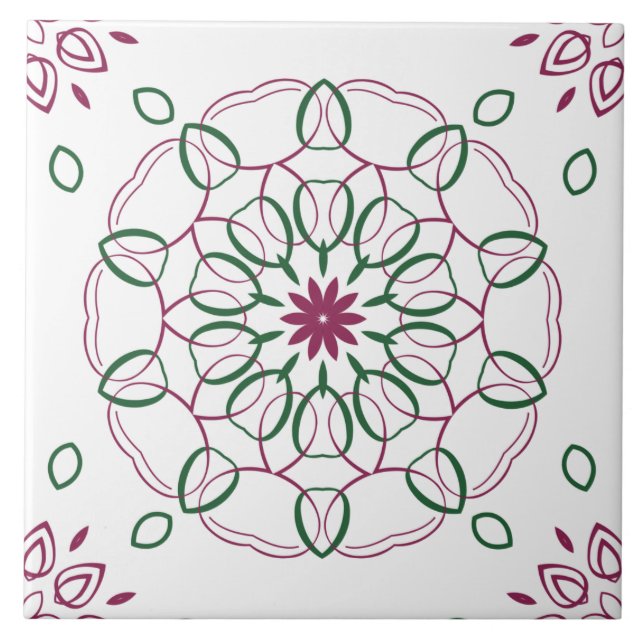 Desenho de Mandala Geométrica Magenta e Verde (Frente)