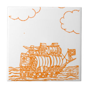 Desenho de navio revestido por laranja