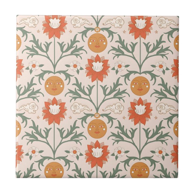 Desenho de padrão contínuo de explosão solar flora (Frente)