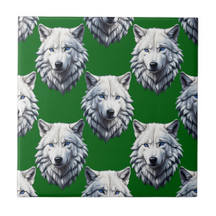 Desenho de padrão de cabeça de lobo branco verde
