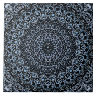 Desenho de padrão de mandala azul escuro e preto