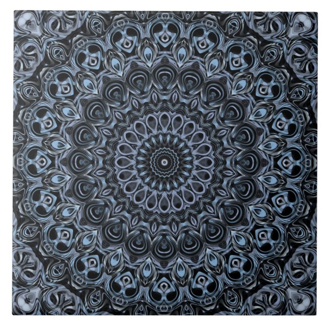Desenho de padrão de mandala azul escuro e preto (Frente)