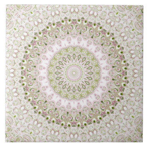 Desenho de padrão de mandala floral rosa e verde