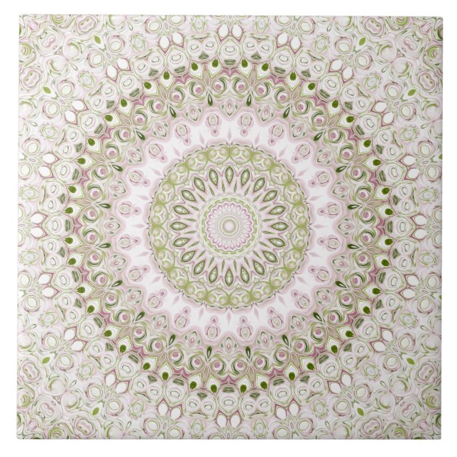 Desenho de padrão de mandala floral rosa e verde (Frente)