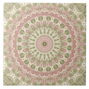 Desenho de Padrão de Mandala Rosa e Verde