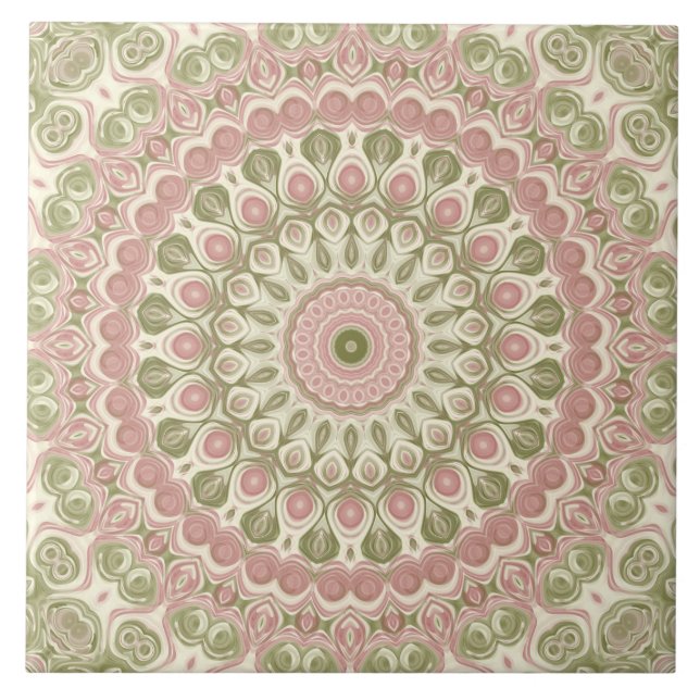 Desenho de Padrão de Mandala Rosa e Verde (Frente)