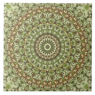 Desenho de Padrão de Mandala Terroso em Verde e Ma
