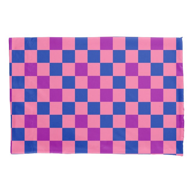 Desenho de padrão xadrez azul rosa roxo (Frente)