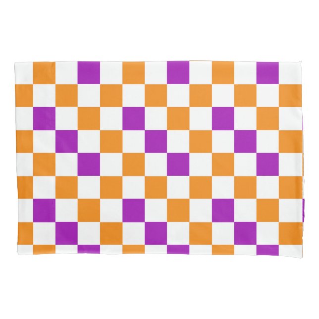 Desenho de padrão xadrez laranja branco roxo (Frente)