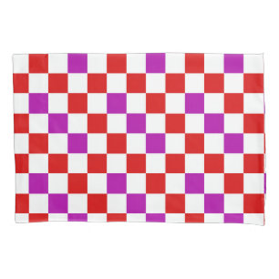 Desenho de padrão xadrez vermelho branco roxo
