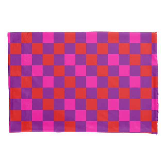 Desenho de padrão xadrez vermelho roxo rosa (Frente)