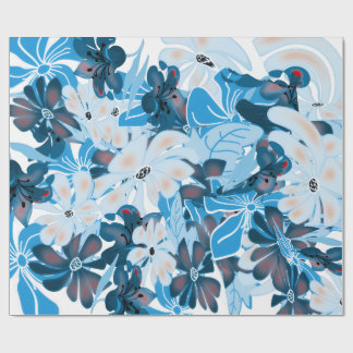 Desenho de Papel de Embrulho Floral Azul Legal