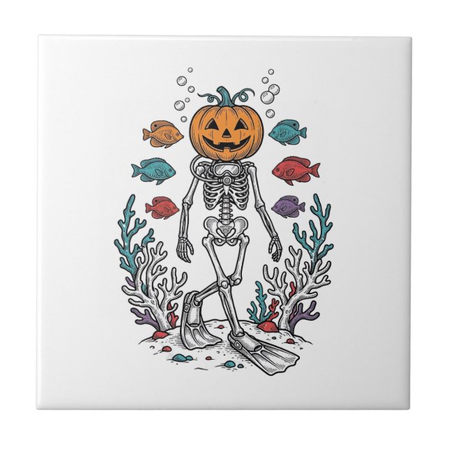 Desenho de Peixe de Halloween de Esqueleto de Abób (Frente)