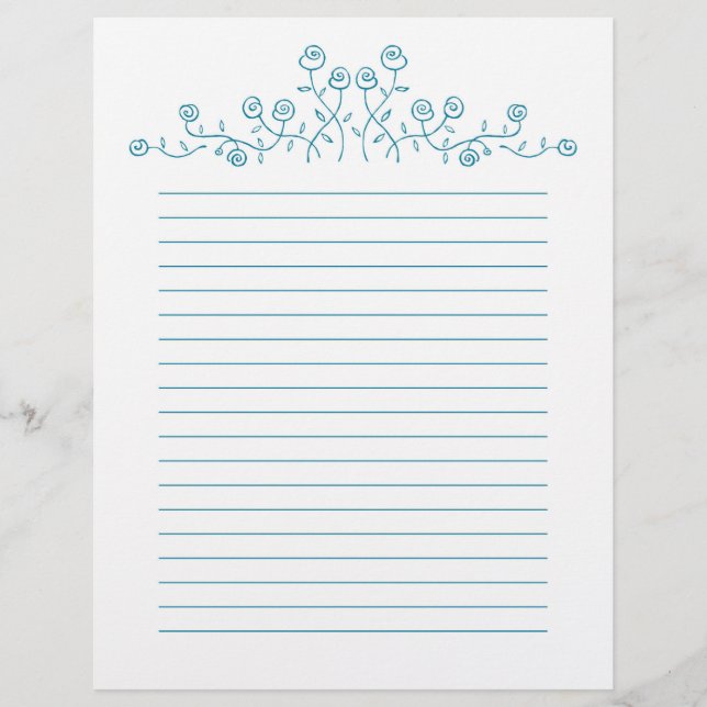 Desenho de rosas de arte de linha azul. (Frente)