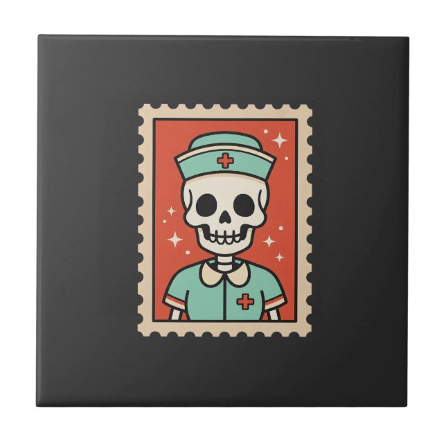 Desenho de selo de enfermeira esqueleto de Hallowe (Frente)