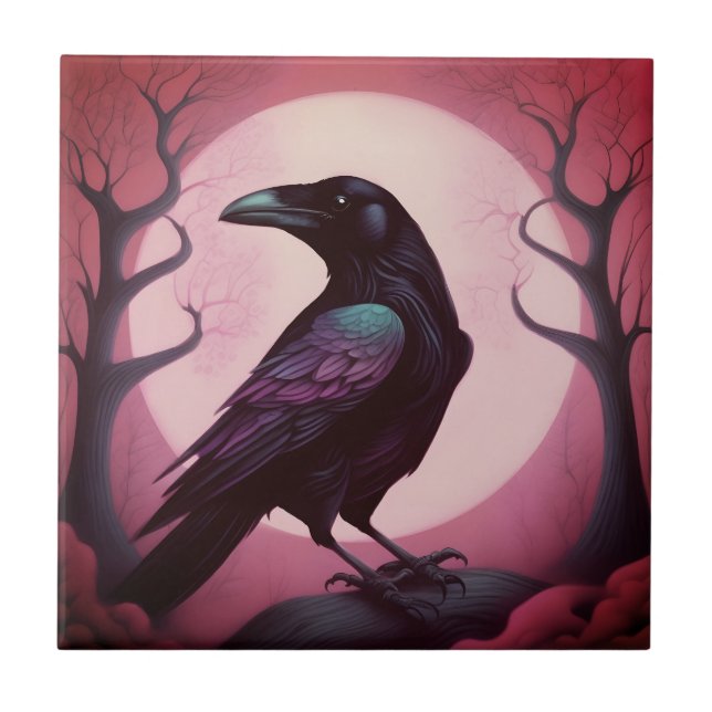 Desenho de um corvo preto sobre rosa (Frente)