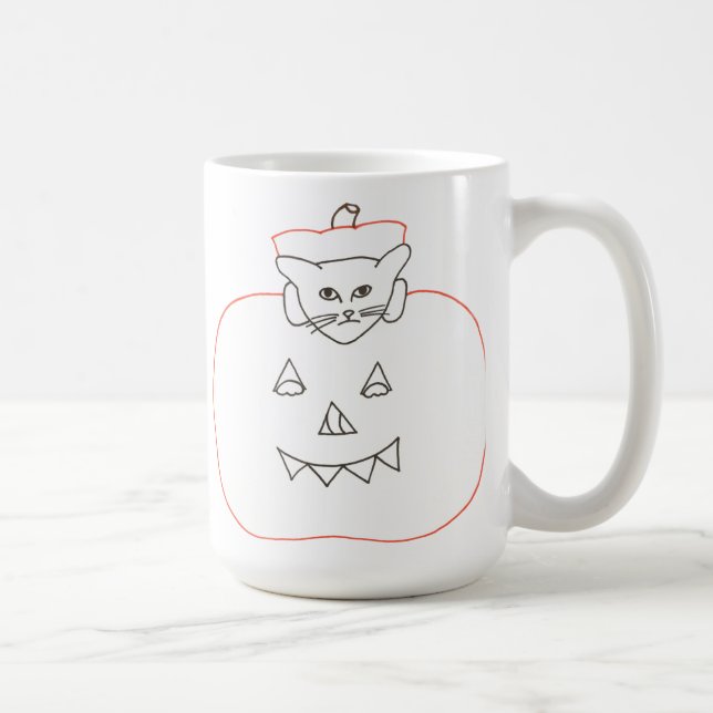 Desenho de um Gato em uma Caneca de Abóbora (Direita)