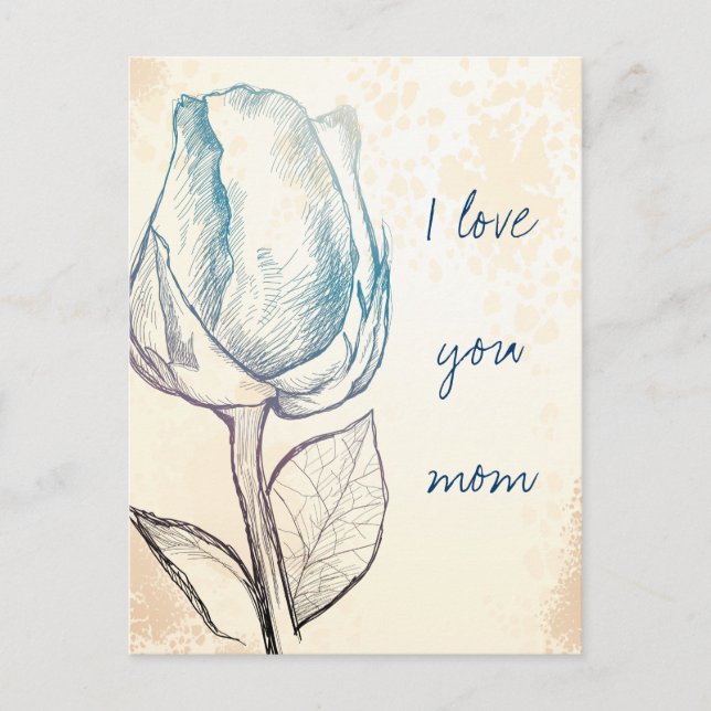 Desenho de um rosa, cartão postal (Frente)