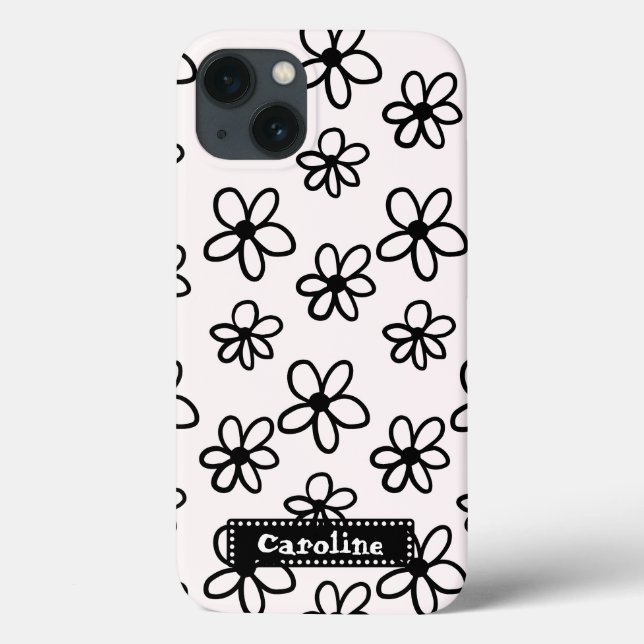 desenho de um telefone personalizado branco e pret (Verso)
