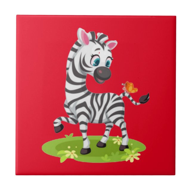 Desenho de Zebra Bebê Brincando com Borboleta (Frente)