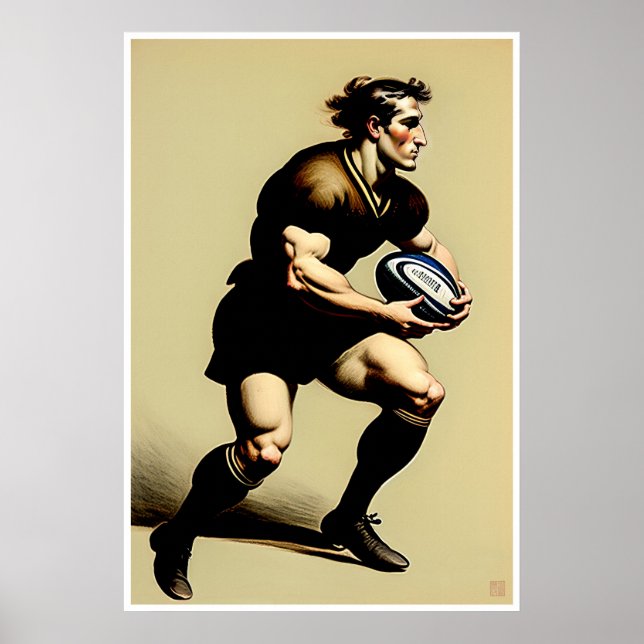 Desenho do Jogador de Rugby - Impressão de Arte (Frente)