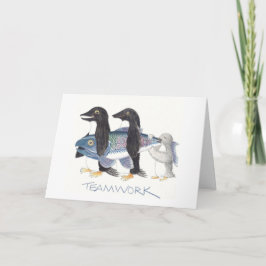 Desenho do Trabalho em equipe pinguim em cartões d