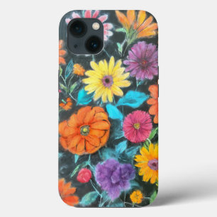 Desenho em giz das flores vibrantes - Floral artís
