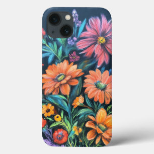 Desenho em giz das flores vibrantes - Floral artís