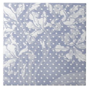 Desenho Floral Art Nouveau, Azulejo Branco no Azul