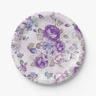 “Desenho Floral Azul-Pervinca” Prato de Papel