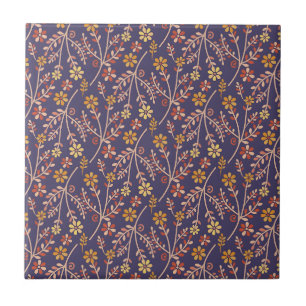 Desenho Floral Caprichoso com Vinhas em Fundo Roxo