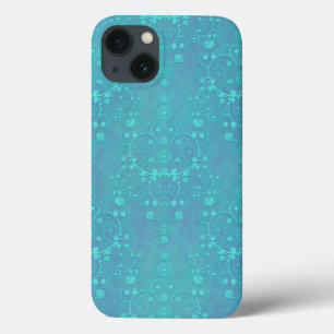 Desenho Floral Damask Azul Verde