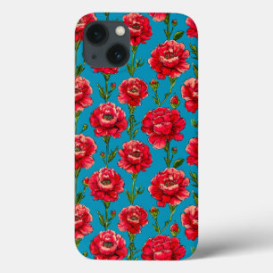 Desenho floral de cravos vermelhos inspirado na na