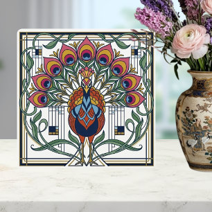 Desenho Floral de Pena de Pavão Art Nouveau em Cer