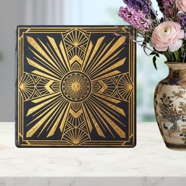 Desenho Geométrico Preto Dourado Art Déco em Estil (Criador carregado)