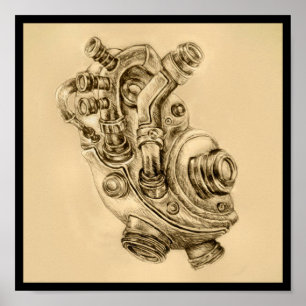 Desenho mecânico de Impressão Steampunk de Cora