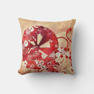 Desenho Oriental em Almofada Vermelha, Marrom e Cr