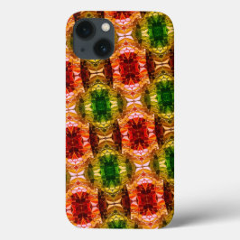 Desenho redondo gera formas vermelhas, verdes e do