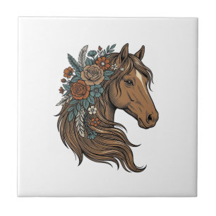 Desenho Vetorial de Cabeça de Cavalo Floral Vintag