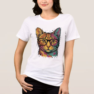 Desenho Vetorial de Gato com Óculos Gravado Vintag