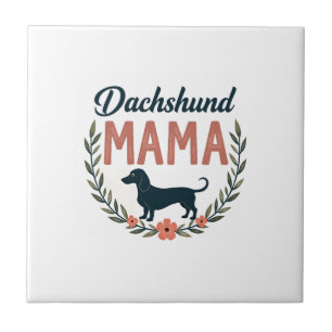Desenho Vetorial Mamãe Dachshund Vintage Floral Am