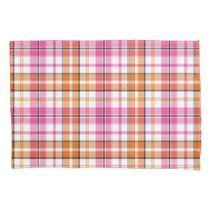 Desenho Xadrez Escocês Listrado Branco Rosa Laranj
