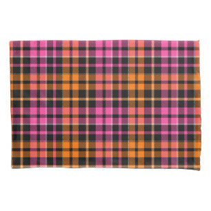 Desenho Xadrez Tartan Preto Rosa Laranja