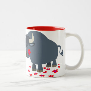 Desenhos animados bonitos Bull e caneca vermelha
