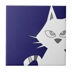 Desenhos animados brancos do gato no azul