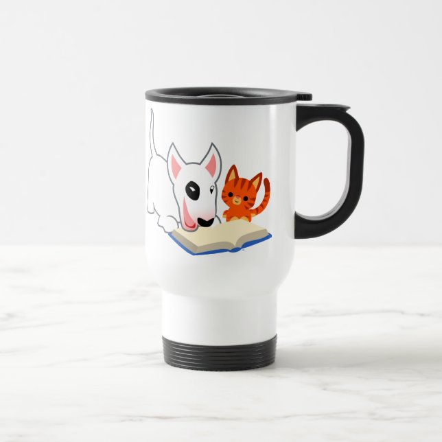Desenhos animados Bullie e gatinho com a caneca da (Direita)