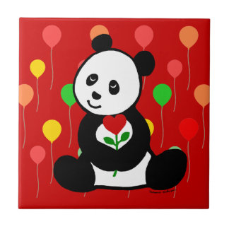 Desenhos animados da panda e uma flor do coração
